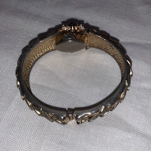 Vintage 1960’s Gold Tone Smoky Quartz Snake Dragon Scale Hinge Swiss Watch - Picture 8 of 15